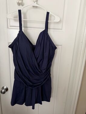 Navy Draped Swimdress with Adjustable Straps Jantzen 26W navy blue